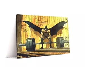 Batman Lifting Weights Gym Wandbild - Leinwand gespannt - Kiefernholzrahmen - Bild 1 von 2