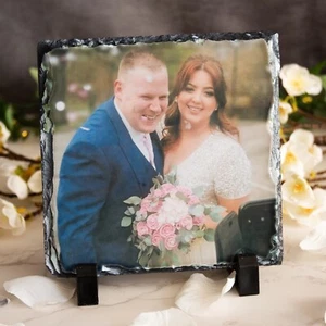 Personalised Natural Square Rock Slate 15cm x 15cm Custom Photo With Stands - Picture 1 of 6