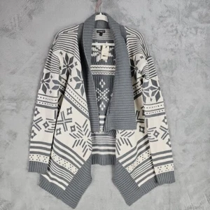 EXPRESS Sweater Womens M Cream/Gray Snowflake Merino Wool Shawl Neck Y2K NWT - Picture 1 of 9