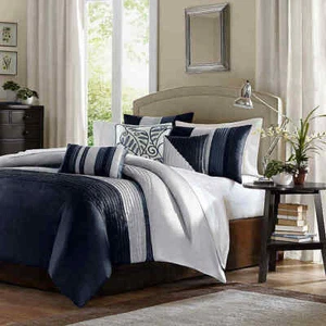 Madison Park King 6 Piece Duvet Cover Set In Navy Finish MP12-2211 - Picture 1 of 4