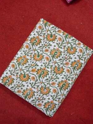 Indian Handmade Hand Block Fish Print 100% Soft Cotton Voile Fabric By The Yard - Image 1 of 4