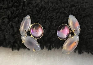 Vtg Pink Moonglow Lucite Cabochon Clip Earrings - Picture 1 of 7