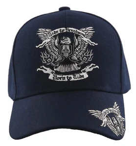 NEW! RIDE TO FREEDOM BORN TO RIDE MOTO EAGLE SKULL BALL CAP HAT NAVY - Picture 1 of 4