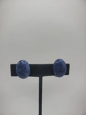 Pendientes Vintage Clip Sobre Piedra Sodalita Tono Dorado Joyería Disfraz Foto 1 de 4