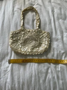 Embroidered and button detail cream linen Accessorize handbag - Picture 1 of 2