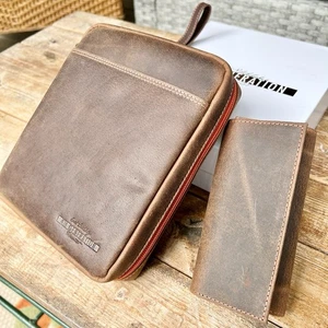 4. Generation 2 Stück Leder 4 Pfeifen Reißverschluss Tabak Etui Etui Hunter Braun HB4P - Bild 1 von 6