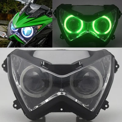 Conjunto de faros delanteros de motor ojo de ángel verde para Kawasaki Z250 Z300 Z800 13-16 Foto 1 de 4