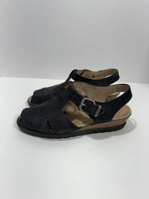 ECCO 凉鞋女式露背黑色麂皮绒露趾楔形高跟鞋复古 8 39 码 — 第 1/4 张图片