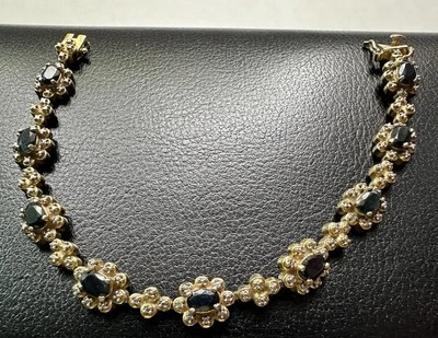 Pulsera Ross Simons Oro 18k Sobre Plata de Ley 925 Zafiro Flores Foto 1 de 4