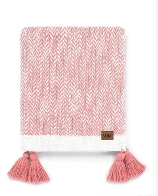 UGG Leigh Tassel Herringbone Throw 50x70 Coral Snow Cozy Chic - Image 1 of 4