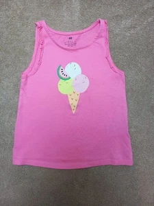 Girls Pink Ice-cream Vest T-Shirt H&M Size 4-6 Summer Holiday - Picture 1 of 1