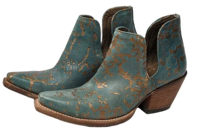 Ariat ‘Dixon’ Turquoise With Gold Metallic Specs Western Ankle Boots Sz 7.5 B - Image 1 of 4