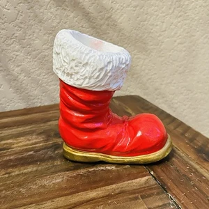 Vintage Ceramic Santa Boot Container – Red, White & Gold Holiday Decor, 6.5" - Picture 1 of 9