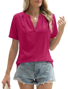 Womens Summer Tops Short Sleeve Shirts Solid Color Casual Blouses Loose Fit T... - Picture 1 of 1