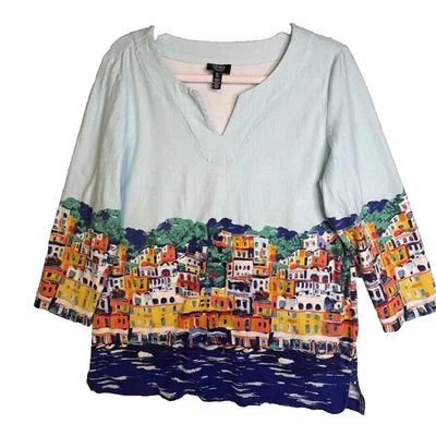 Jones New York Civic Top Size L Art to Wear Artsy BOHO 3/4 Sleeves - Image 1 of 4