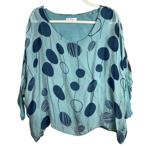 Gigi Moda blaues Lagenlook Seidentop Italy Oversize fließend Strand Lagenlook OS - Bild 1 von 10