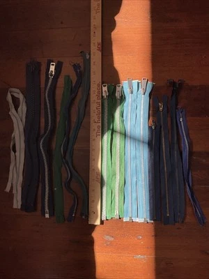 "Lote de 14 cremalleras metálicas de dientes grandes vintage azules y verdes 9""-24""" Foto 1 de 4