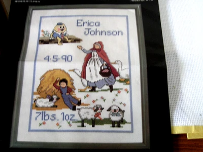 VTG Counted Cross Stitch Birth Sampler Janlynn Nursery Rhymes 1989 Kit - Image 1 of 4