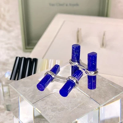 Gemelos Van Cleef & Arpels oro blanco 750 lapislázuli negro ónix gema blanca Foto 1 de 4