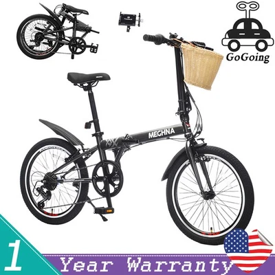 20in Folding Bike w/ Basket Steel Frame 6-Speed City Commuter Bicycle for Adults - Image 1 of 4