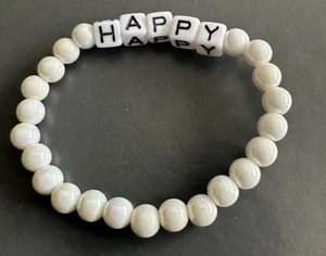 Stretch HAPPY White Stone Back to School Stretcher Bracelet Girl kid - Bild 1 von 5