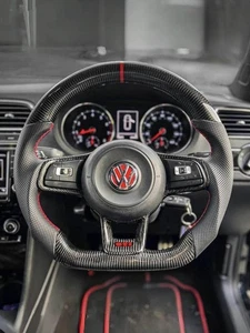 Carbon Fiber Steering Wheel W/Trim for Volkswagen MK7 MK7.5 GTI R GTD GTE Golf 7 - Picture 1 of 4