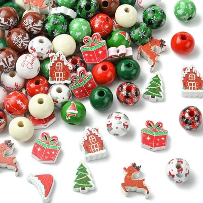 100x Cuentas espaciadoras redondas de ciervo de Navidad para hacer joyas de collar de pulsera Foto 1 de 4