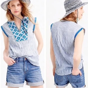 J Crew Mujer Talla 0 Multicolor Sunburst Bordado Rayas Top - Imagen 1 de 8