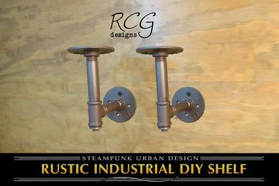 Pair 4x4" L Brackets DIY Pipes B (8"-10" deep shelf) urban steampunk rustic - Image 1 of 4