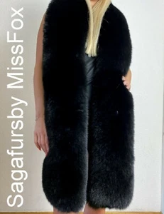 Saga Black fox fur double side scarf.Long. - Picture 1 of 5