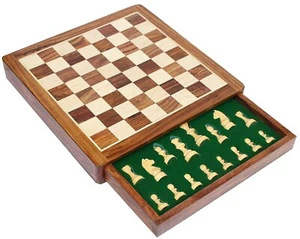 Magnetisches Schachbrettspiel aus Holz nicht klappbar mit Schublade für Figuren 12 Zoll - Bild 1 von 4