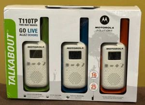 Motorola Talkabout T110TP Two-Way Radio, 16 Mile, 3 Pack, Green/Orange/Blue - Afbeelding 1 van 7