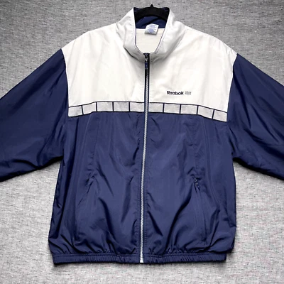Chaqueta deportiva vintage Reebok años 90 cremallera completa azul marino blanco forrada talla XL Y2K Foto 1 de 4