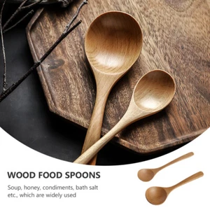2 Pcs Beech Long-handled Spoon Kitchen Supplies Deep Soup Spoons - Picture 1 of 12