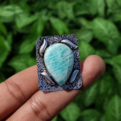 Compra anillo de moda con piedras preciosas de amazonita natural enchapado en plata 925 joyería EE. UU. TALLA 7" Foto 1 de 4