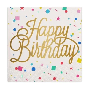 Foil Beverage Napkins Happy Birthday Confetti Size 5in Sq Pack of 6 - Picture 1 of 2