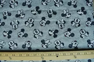 DISNEY MICKEY MINNIE HEAD TOSS ON GRAY 100% COTTON FABRIC 26X43 INCHES - Picture 1 of 2