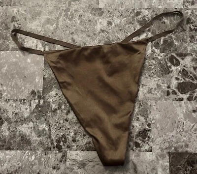 NUEVO SIN ETIQUETAS BRAGAS VICTORIA'S SECRET L ANILLO ORO LISO MARRÓN VINTAGE RARO CADENA EN V Foto 1 de 4