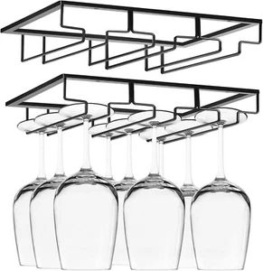 Set of 2 pcs, 3 Rows Black Goblet Glass Holder Glasses Hanger Storage Rack Metal - Picture 1 of 7