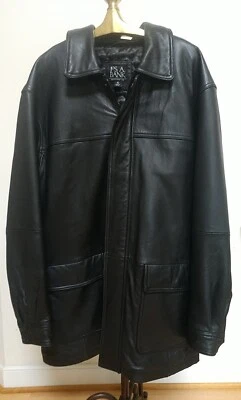 Abrigo Chaqueta LN Jos A Bank Para Hombre XL Alto Cuero Negro Forro Acolchado Longitud 3/4 Foto 1 de 4