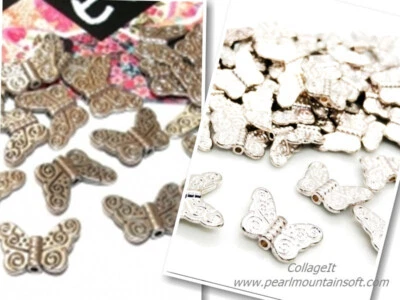 Metal Butterfly Bead 11x15mm - Bright Silver or Antique Silver - Pack of 10 - Image 1 of 3