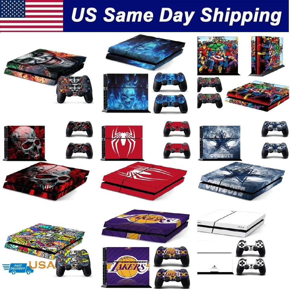 Calcomanía de cubierta de revestimiento para consola Sony Playstation PS4 original + 2 pegatinas de mando Foto 1 de 1