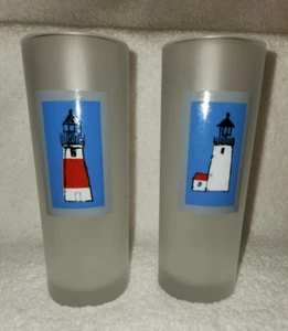 Dartington Designs Frankreich große Becher 2er Set Leuchttürme Milchglas 7" - Bild 1 von 7