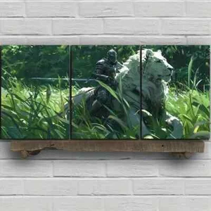3pcs Lion Knight Fantasy Warrior and White Lion Metal Print  Ready to Hang Art - Picture 1 of 7