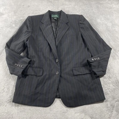 Vintage Lauren Ralph Lauren Womens 16 Black Blazer Blue Pinstripe GUC Flaws - Image 1 of 4
