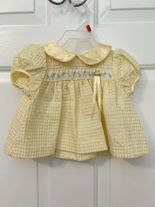 Vintage 90er Rose Cottage gelb Seersucker Kleid 0-3 Monate Baby ohne Unterteil - Bild 1 von 4
