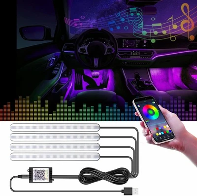 Car Interior Ambient Lights Multicolor Under Dash Footwell Atmosphere APP Music - Image 1 of 4