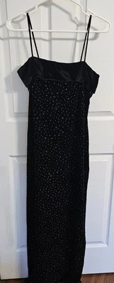 Vestido Largo Alex Evenings Negro Terciopelo Vintage Largo Lentejuelas Sin Mangas Talla 8 Foto 1 de 4