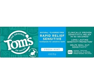 Tom's of Maine Fluoride-Free Rapid Relief Sensitive Toothpaste, Fresh Mint, 4 Oz - Picture 1 of 10