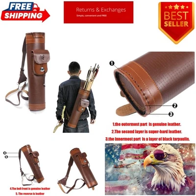 Stylish Brown Leather Arrow Quiver - Compact Design with Multiple Compartments - Image 1 of 4